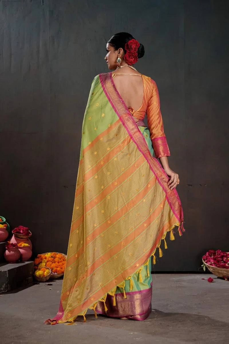 Soft Silk Chitt Pallue With Contrast Blouse Weaving Saree - EZBER