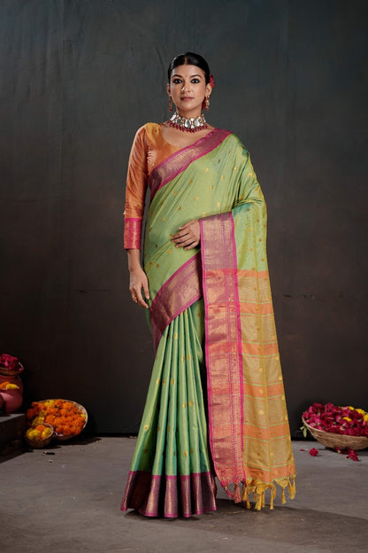 Soft Silk Chitt Pallue With Contrast Blouse Weaving Saree