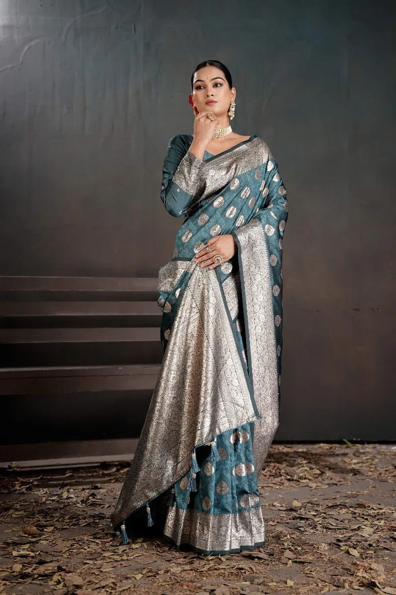 Soft Silk Chitt Pallue With Blouse Weaving Silk Saree - EZBER