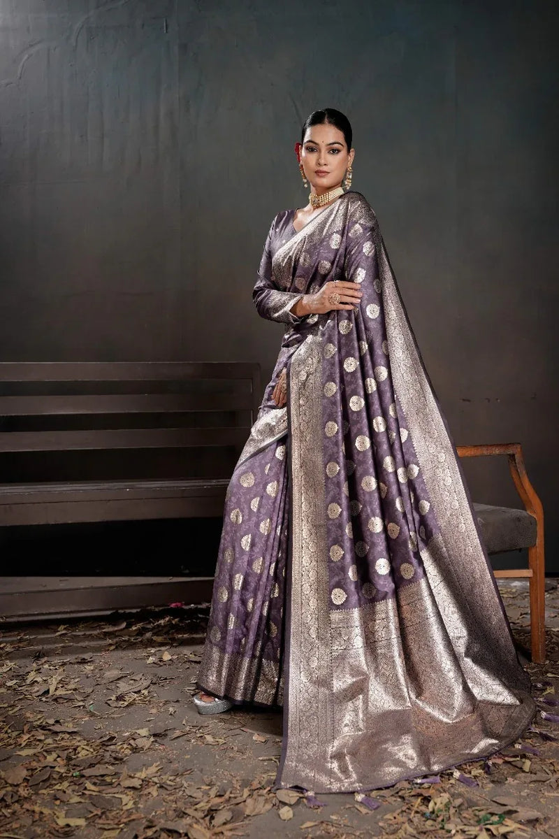 Soft Silk Chitt Pallue With Blouse Weaving Silk Saree - EZBER