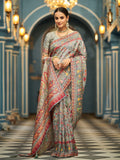 GreyPashmina Soft Silk Festive Wear Saree With Blouse Piece - EZBER