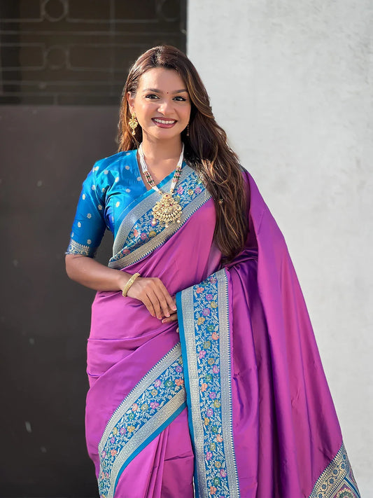 Purple Soft Silk Saree With Blouse Piece - EZBER