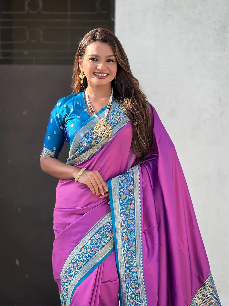 Purple Soft Silk Saree With Blouse Piece - EZBER