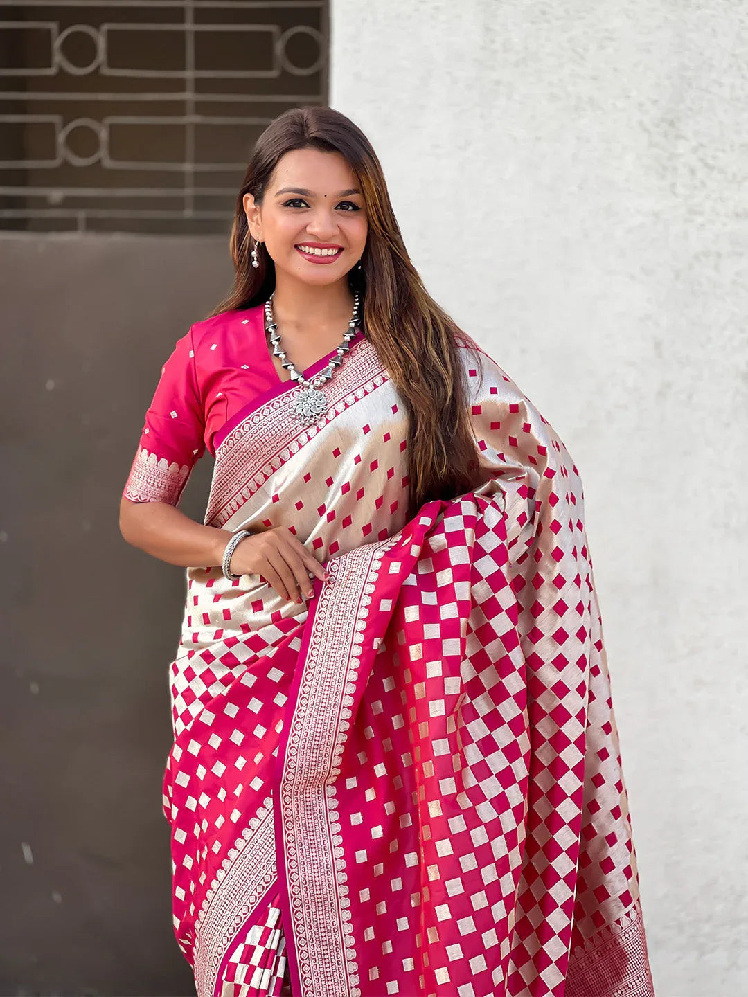 Red Silk Saree With Blouse Piece - EZBER