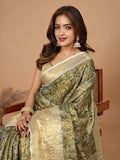 Green Semi Silk Saree With Blouse Piece - EZBER