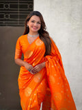 Orange Soft silk Saree With Blouse Piece - EZBER