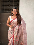 Light Brown Digital Printed Silk Saree With Blouse Piece - EZBER