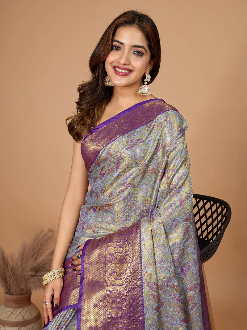 Violet Semi Silk Saree With Blouse Piece - EZBER