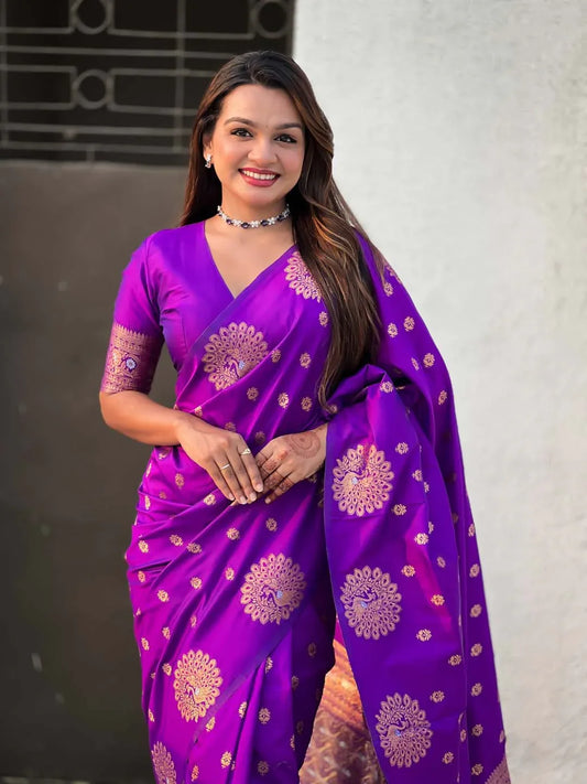 Violet Soft silk Saree With Blouse Piece - EZBER