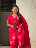Red Soft silk Saree With Blouse Piece - EZBER