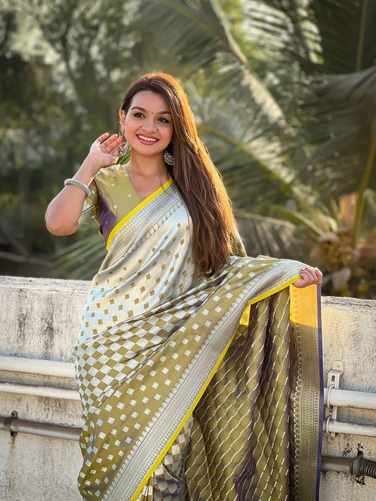Yellow Silk Saree With Blouse Piece - EZBER