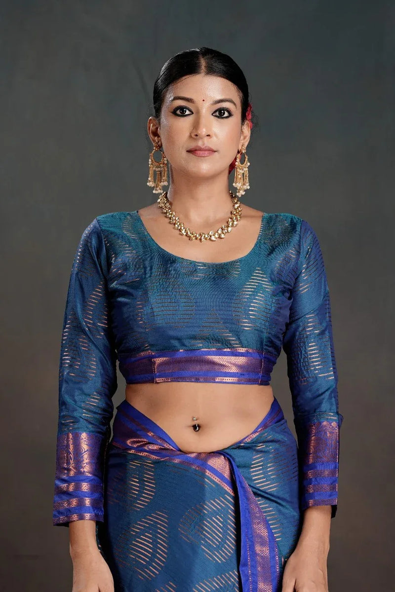 Soft Silk Chitt Pallue With Contrast Blouse Weaving Saree - EZBER