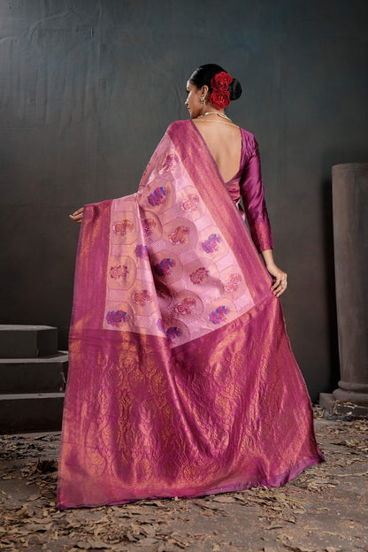 Kanjeevaram Silk Rich Pallue With Contrast Blouse Weaving Silk Saree