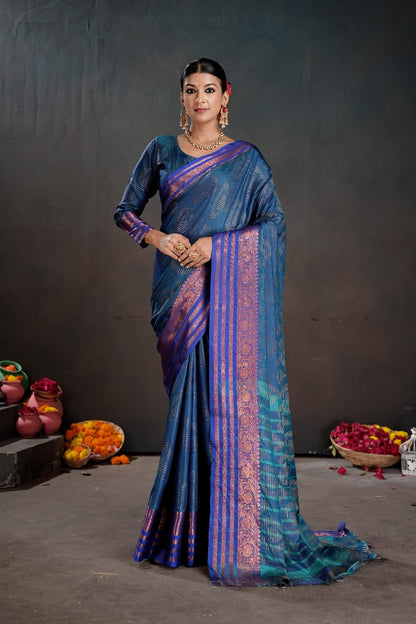 Soft Silk Chitt Pallue With Contrast Blouse Weaving Saree