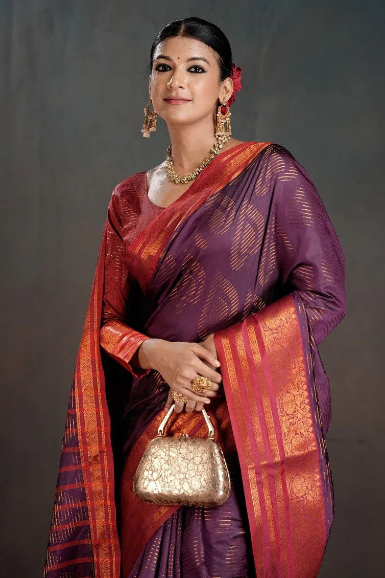 Soft Silk Chitt Pallue With Contrast Blouse Weaving Saree - EZBER