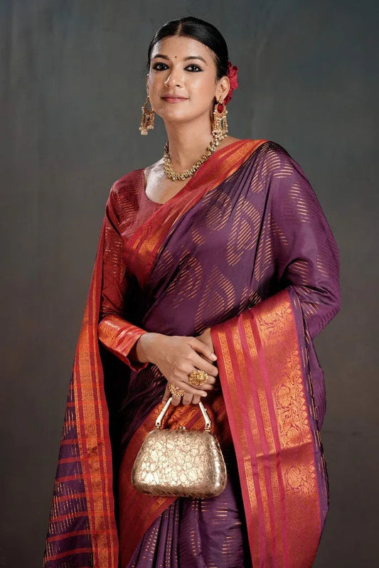 Soft Silk Chitt Pallue With Contrast Blouse Weaving Saree - EZBER