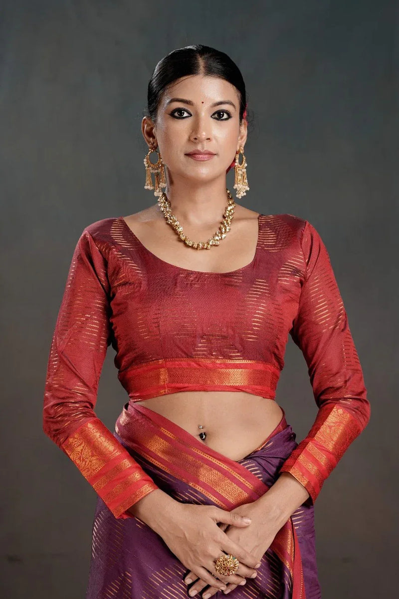 Soft Silk Chitt Pallue With Contrast Blouse Weaving Saree - EZBER