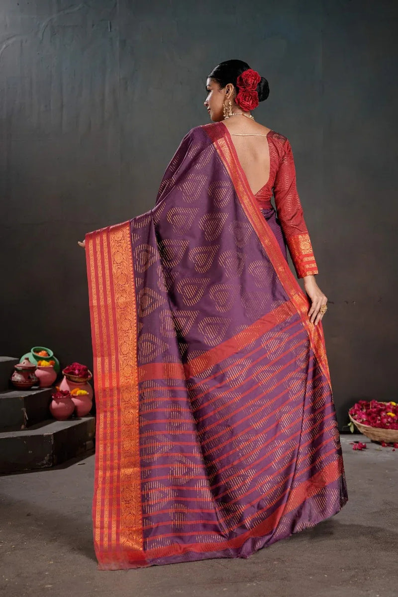 Soft Silk Chitt Pallue With Contrast Blouse Weaving Saree - EZBER