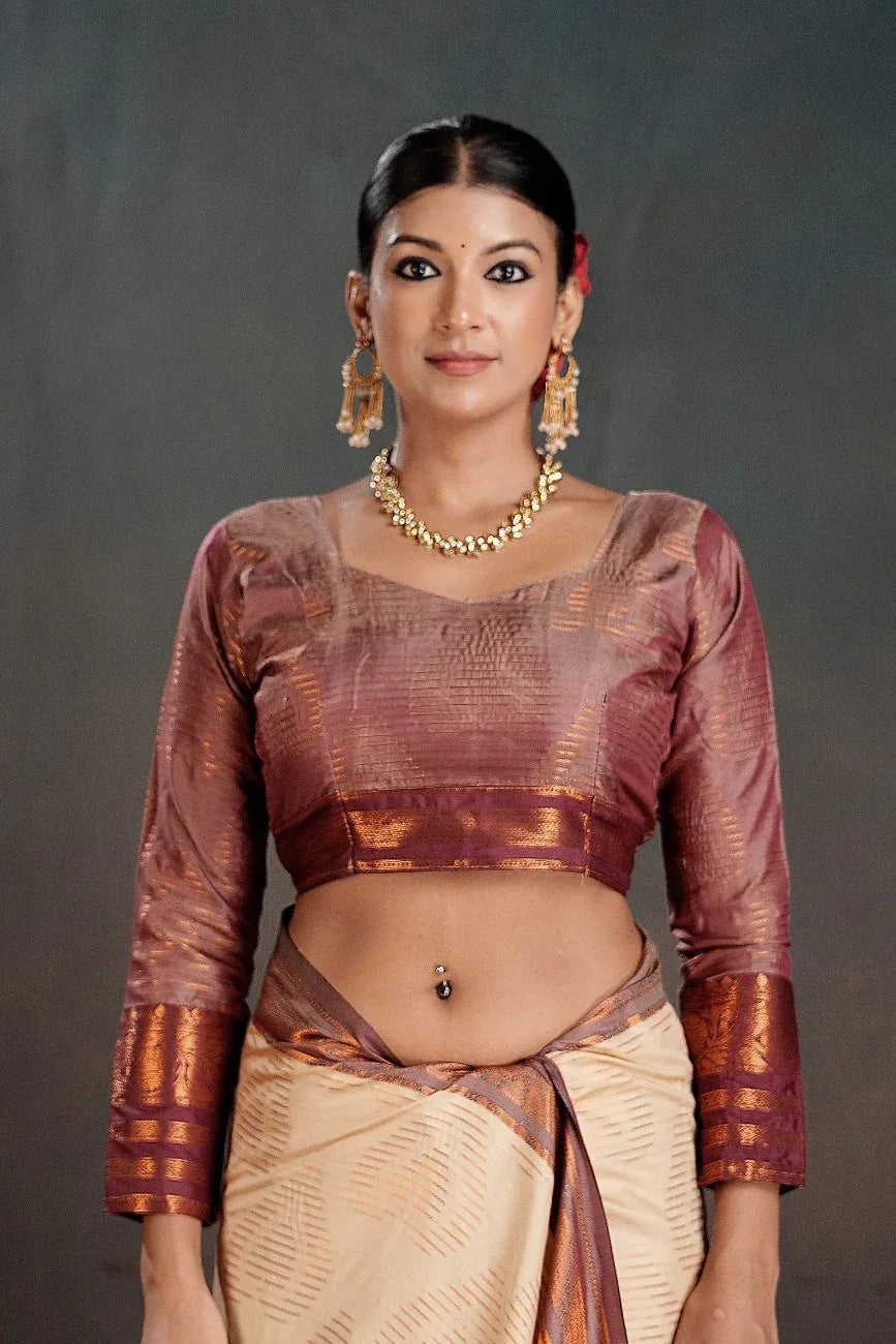 Soft Silk Chitt Pallue With Contrast Blouse Weaving Saree - EZBER