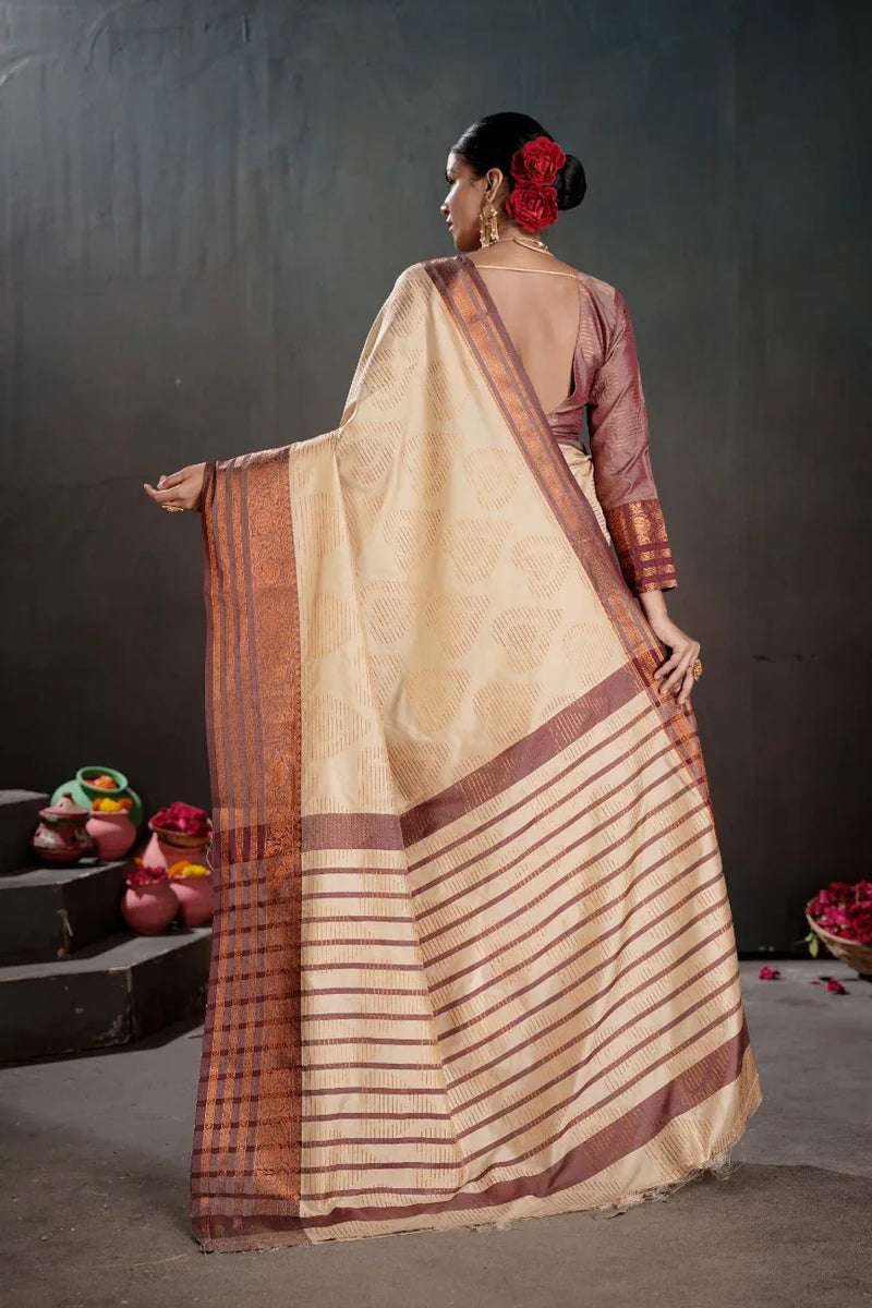 Soft Silk Chitt Pallue With Contrast Blouse Weaving Saree - EZBER