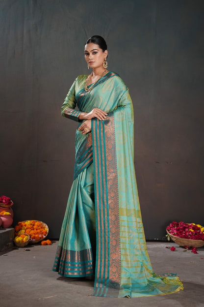 Soft Silk Chitt Pallue With Contrast Blouse Weaving Saree