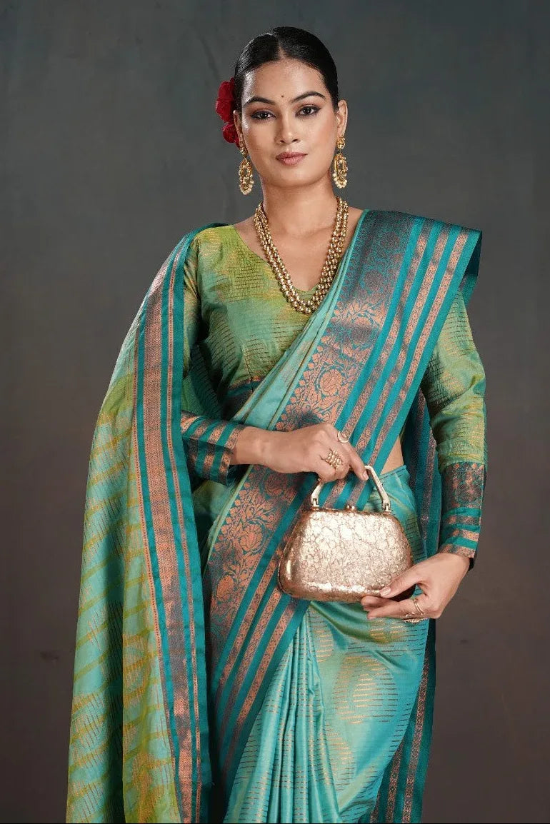 Soft Silk Chitt Pallue With Contrast Blouse Weaving Saree - EZBER