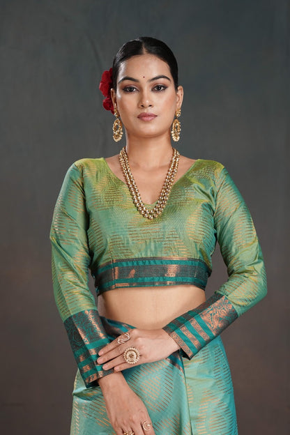 Soft Silk Chitt Pallue With Contrast Blouse Weaving Saree