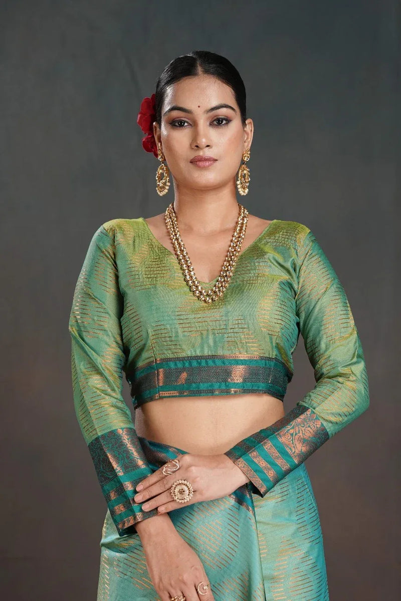 Soft Silk Chitt Pallue With Contrast Blouse Weaving Saree - EZBER