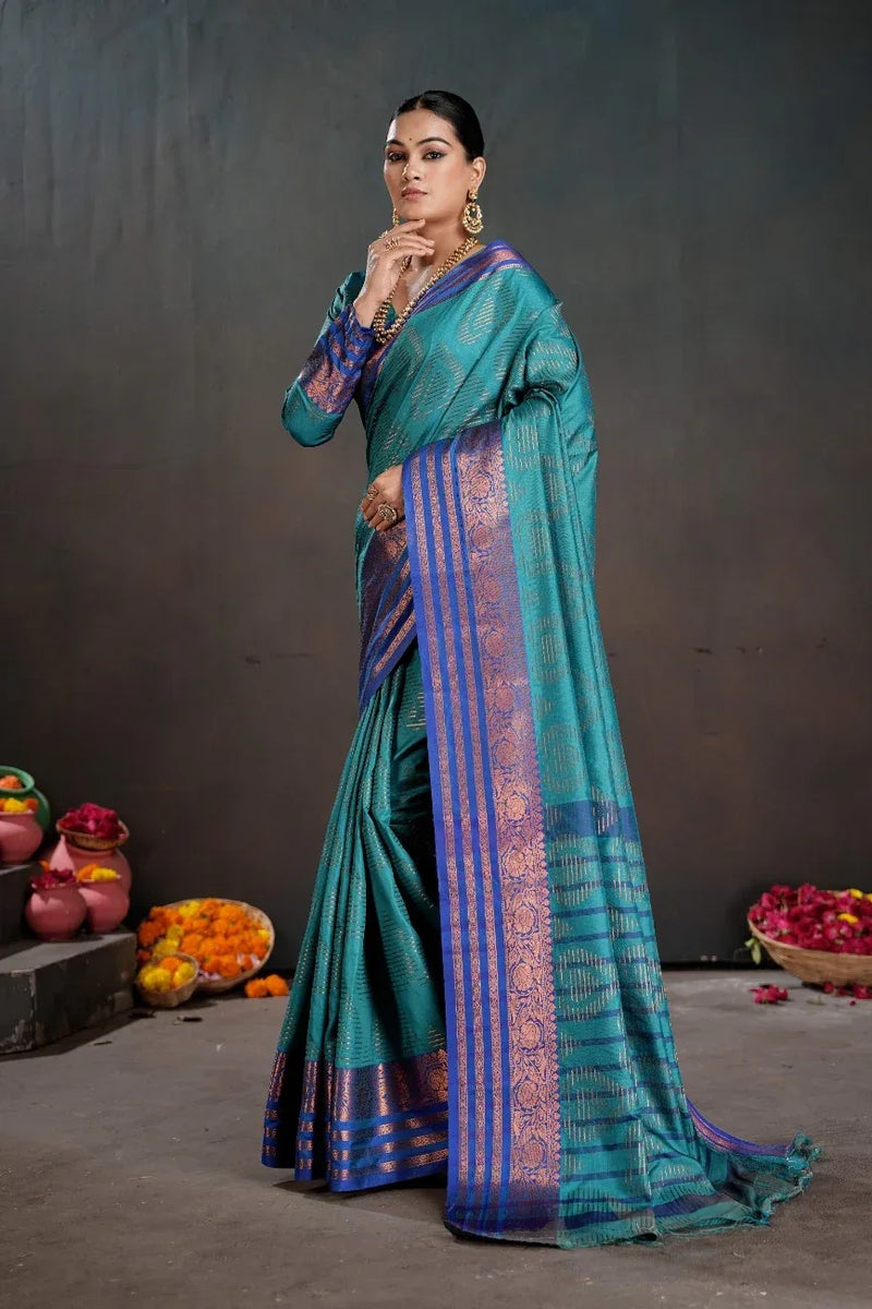 Soft Silk Chitt Pallue With Contrast Blouse Weaving Saree - EZBER