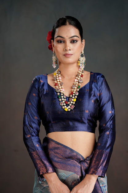 Kanjeevaram Silk Rich Pallue With Contrast Blouse Weaving Silk Saree