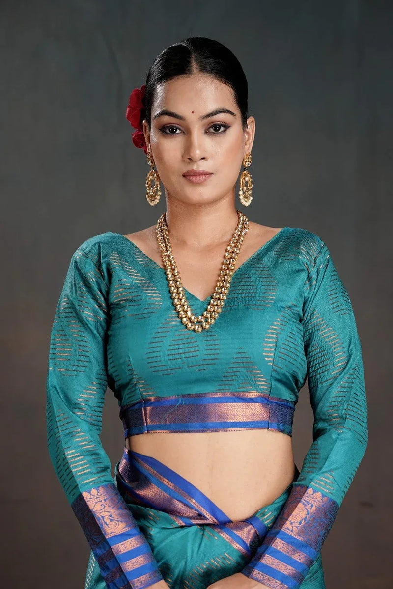 Soft Silk Chitt Pallue With Contrast Blouse Weaving Saree - EZBER