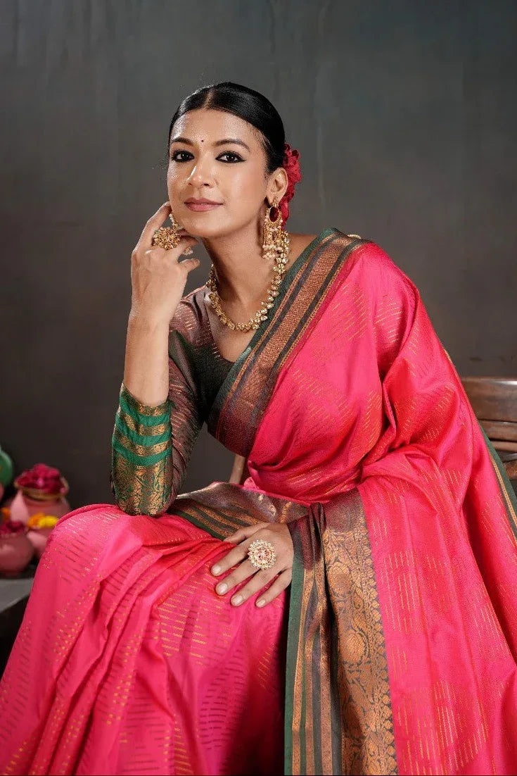 Soft Silk Chitt Pallue With Contrast Blouse Weaving Saree - EZBER