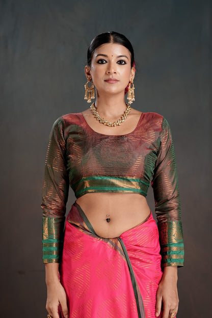 Soft Silk Chitt Pallue With Contrast Blouse Weaving Saree