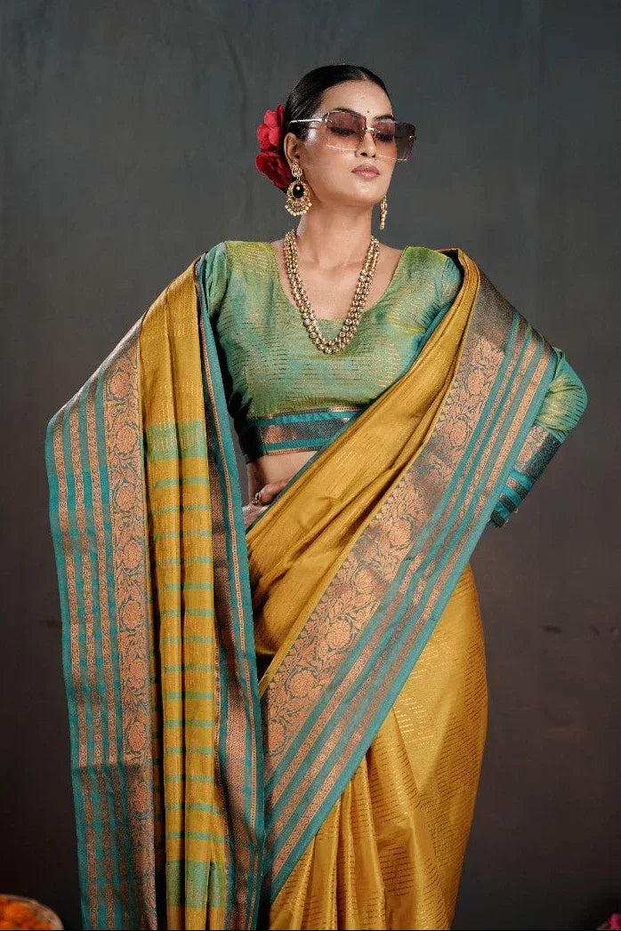 Soft Silk Chitt Pallue With Contrast Blouse Weaving Saree - EZBER