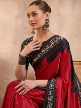 Semi Modal Red Printed Saree | EZB GF02 LUX 28006