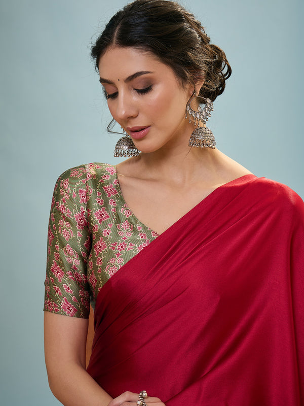 Modal Pink Printed Saree With Blouse | EZB GF02 LUX 22002