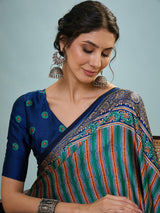 Modal Blue Ajrakh Print Saree | EZB GF02 LUX 24003
