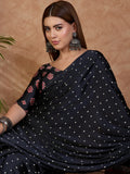 Black Semi Modal Saree With Blouse Piece - EZBER