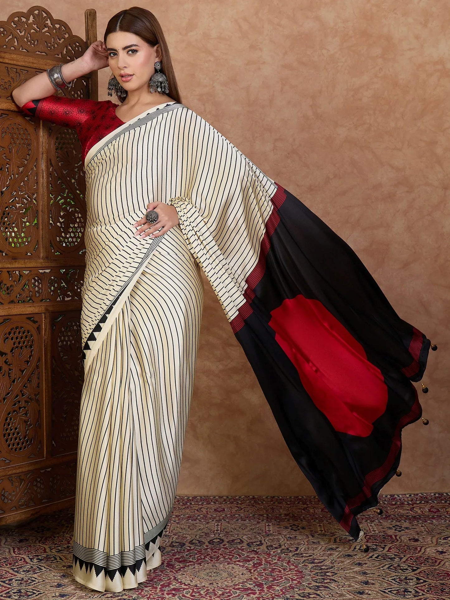 Black Semi Modal Saree With Blouse Piece - EZBER