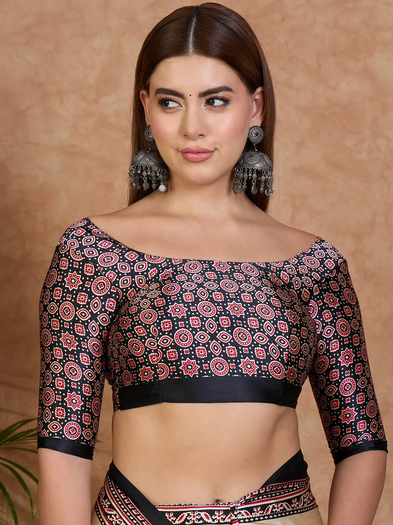 Black Semi Modal Saree With Blouse Piece - EZBER