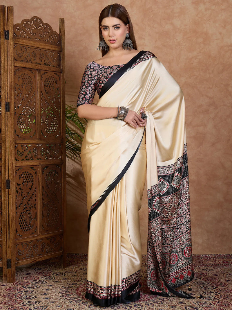 Black Semi Modal Saree With Blouse Piece - EZBER