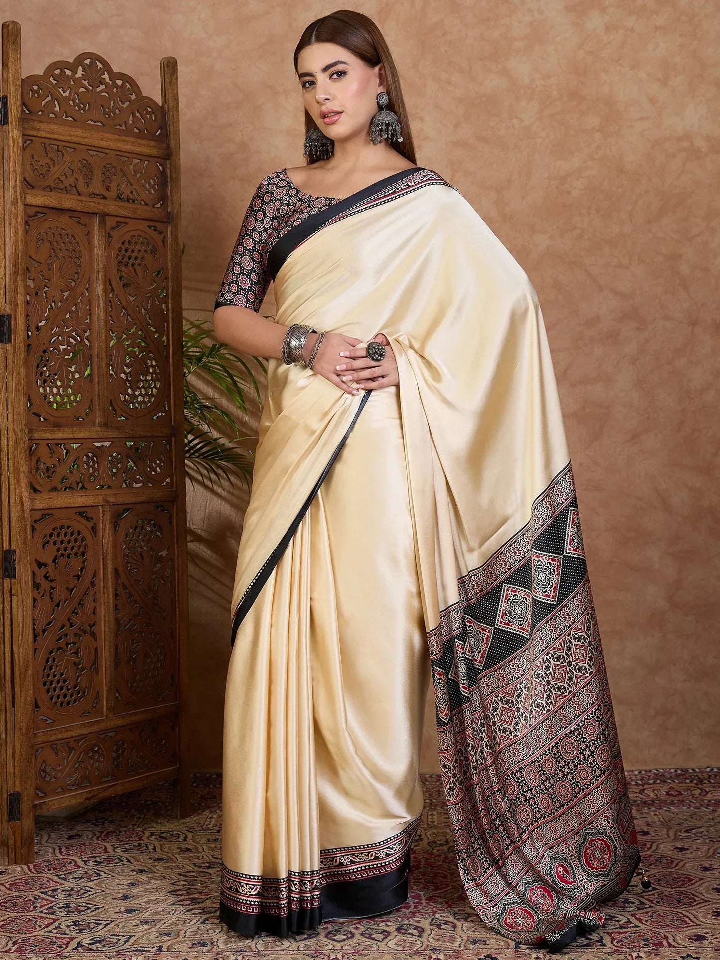 Black Semi Modal Saree with Blouse Piece  | EZBER