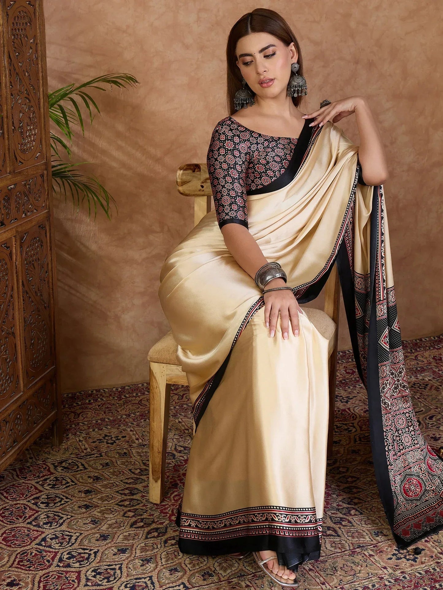 Black Semi Modal Saree with Blouse Piece  | EZBER