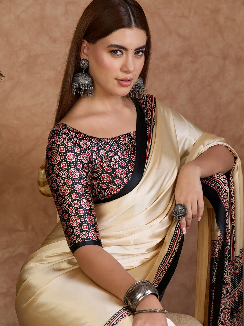 Black Semi Modal Saree With Blouse Piece - EZBER
