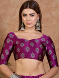Wine Semi Modal Saree With Blouse Piece - EZBER