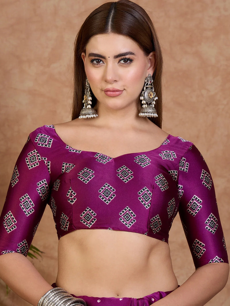 Wine Semi Modal Saree With Blouse Piece - EZBER