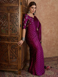 Wine Semi Modal Saree With Blouse Piece - EZBER