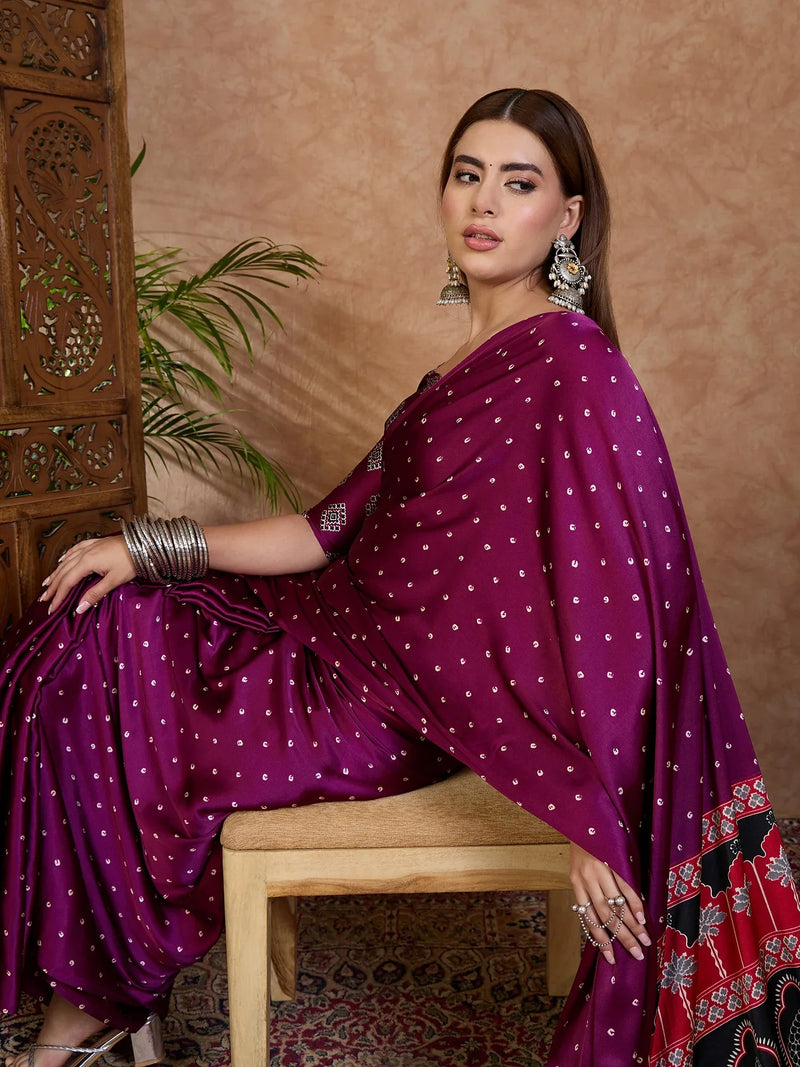Wine Semi Modal Saree With Blouse Piece - EZBER