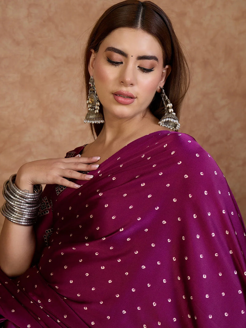 Wine Semi Modal Saree With Blouse Piece - EZBER