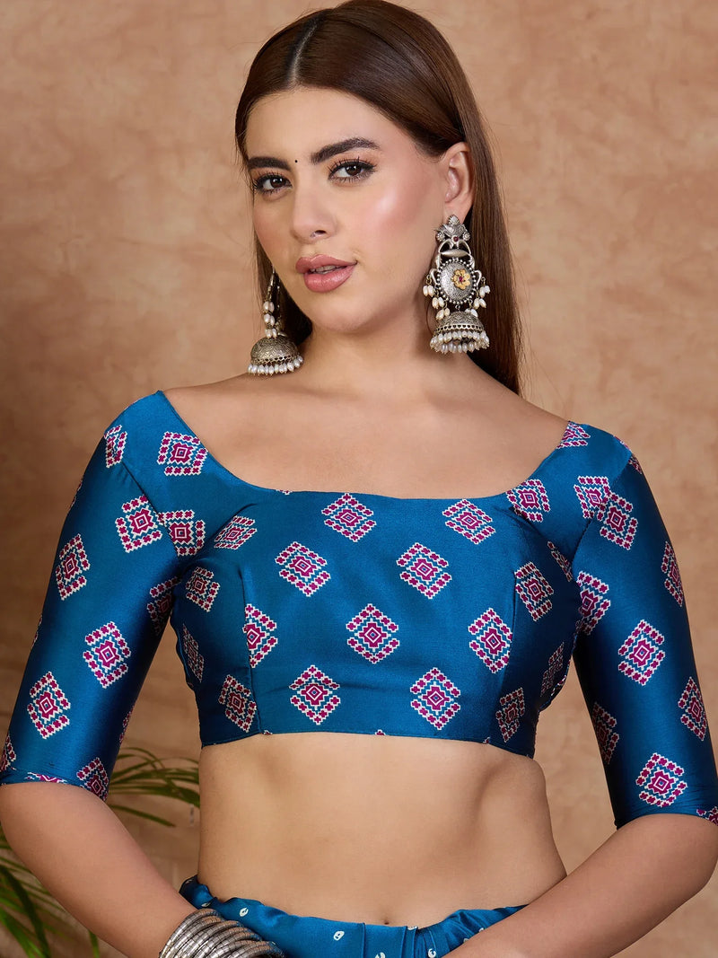 Blue Semi Modal Saree With Blouse Piece - EZBER